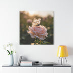 Butterfly on Pink Rose Wall Art - Stretched Canvas