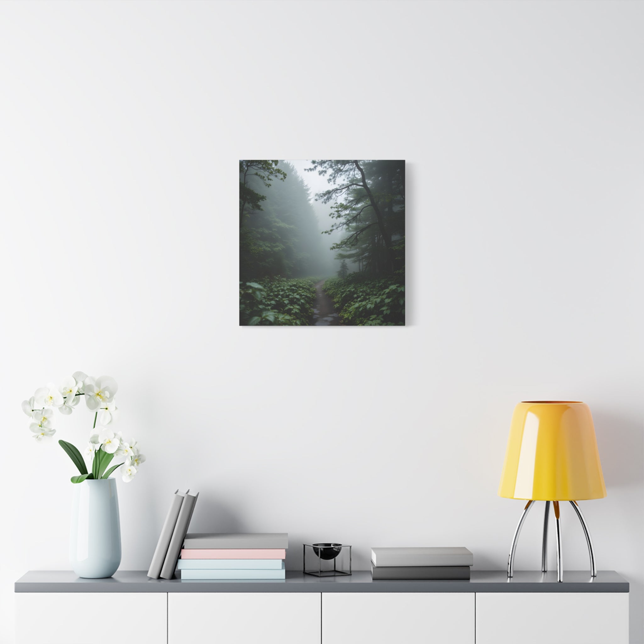 Misty Forest Path  Stretched Wall Art - Canvas Print