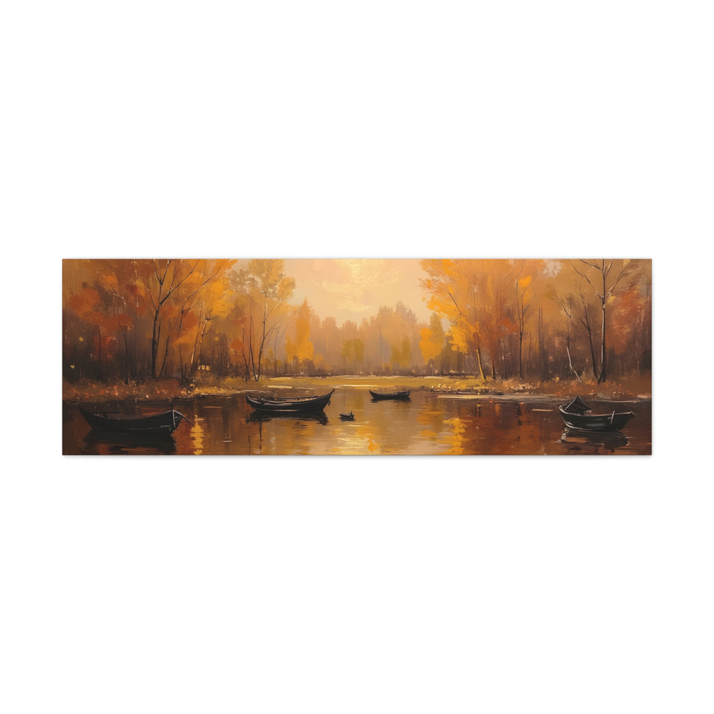 Autumn at the lake with rowboats Wall Art - Stretched Canvas