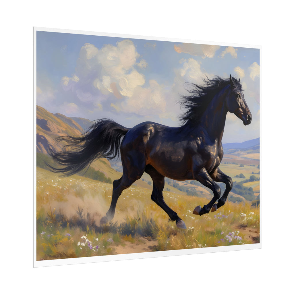 Running Black Stallion Wall Art - Horse Painting - Poster