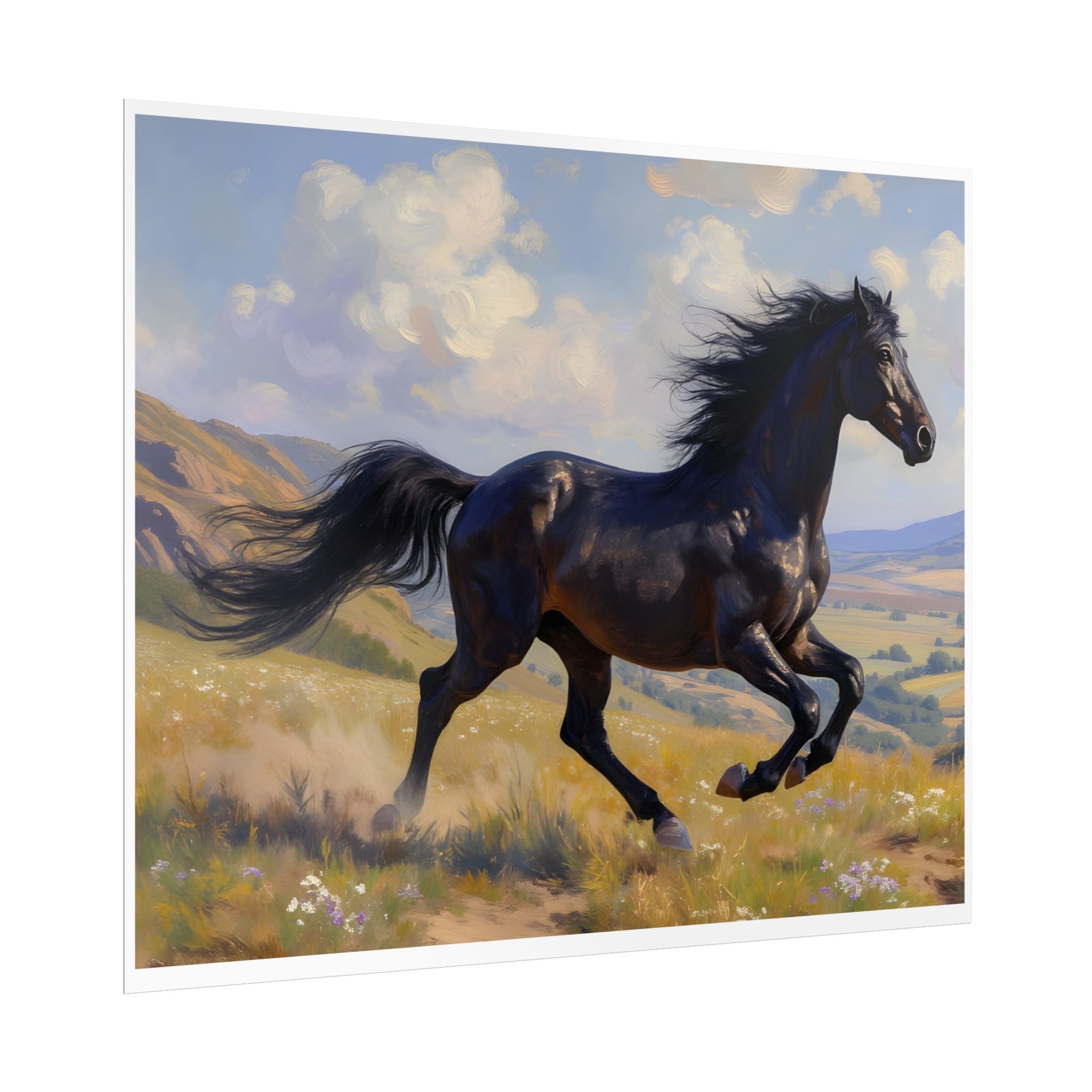 Running Black Stallion Wall Art - Horse Painting - Poster