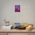 Colorful Songbird Poster — Blue Jay Art Print on Vibrant Pink Background