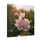 Butterfly on Pink Rose Wall Art - Stretched Canvas