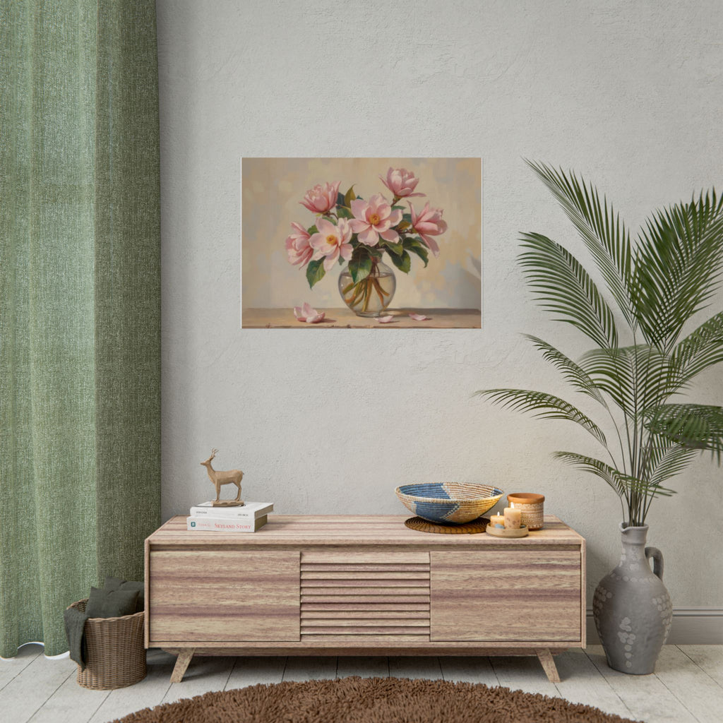 Rolled Poster - Pink Peonies Floral Print Vase Wall Art