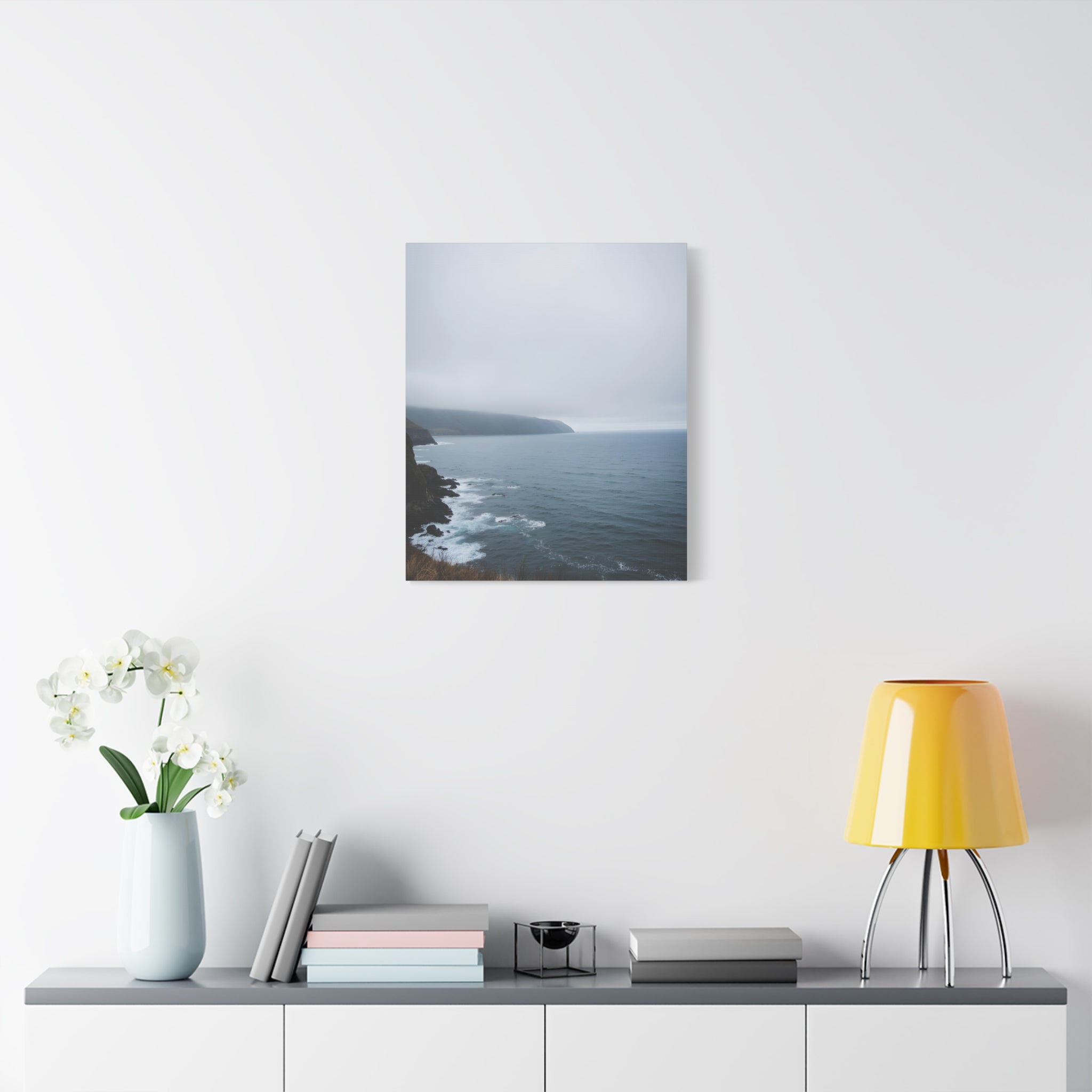 Foggy Coastal Cliff Wall Art  - Stretched Canvas