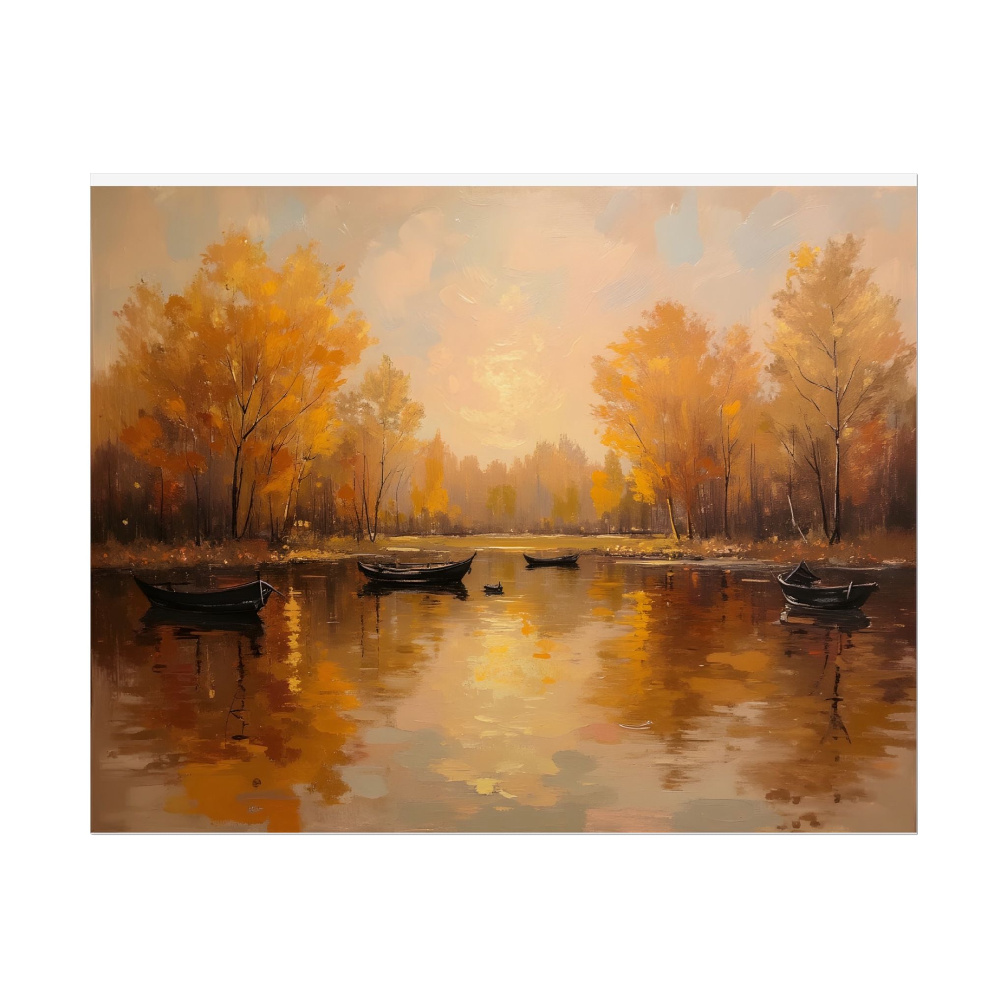 Autumn at the lake with rowboats - Poster