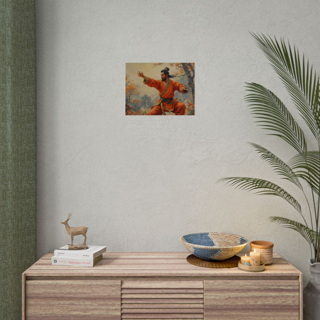 Martial Artist Art Poster - Warrior in Orange Traditional Kung Fu Wall Art