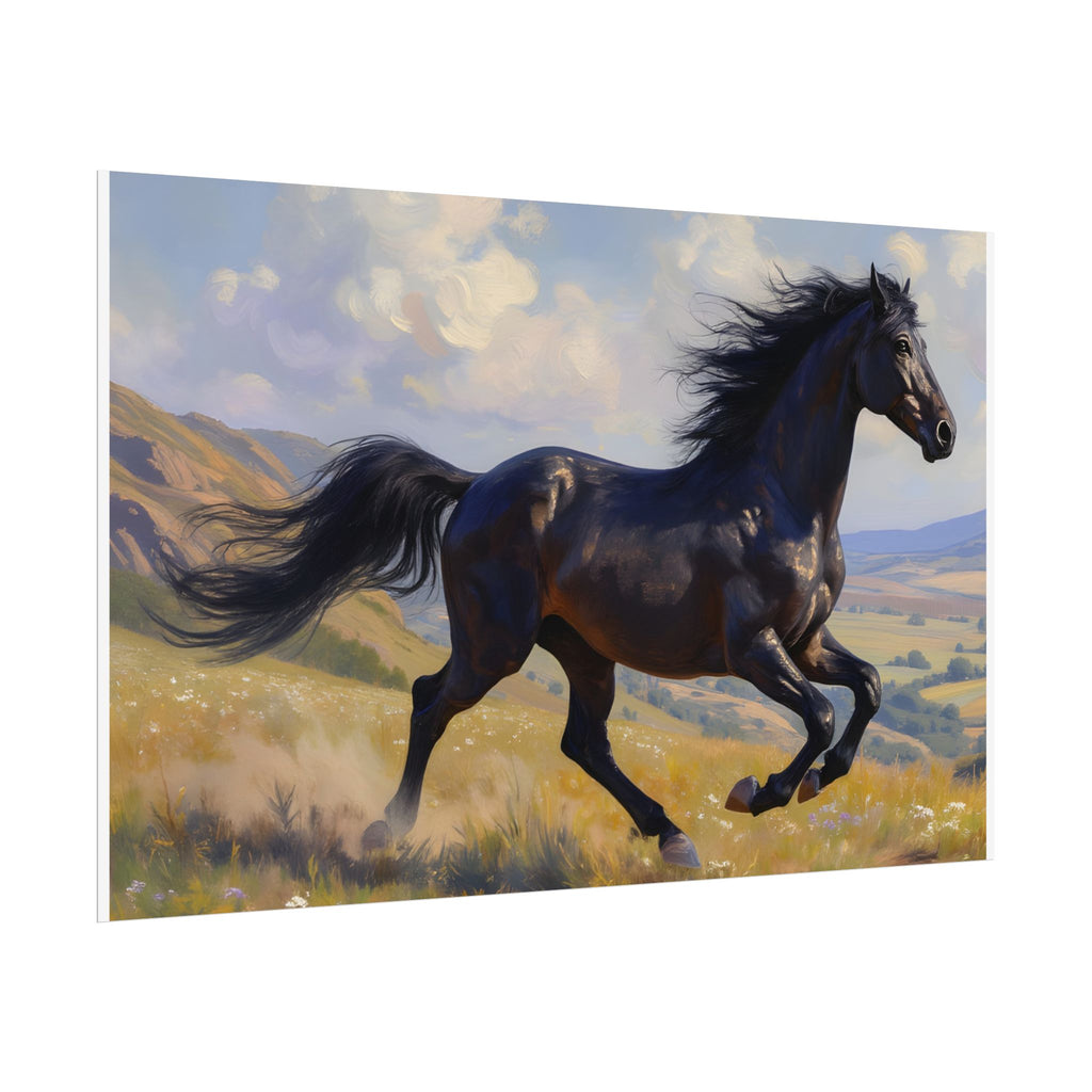 Running Black Stallion Wall Art - Horse Painting - Poster