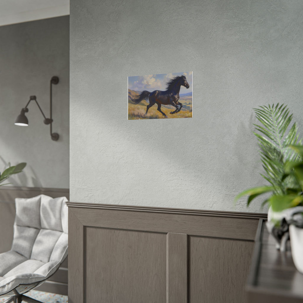 Running Black Stallion Wall Art - Horse Painting - Poster