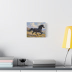 Running Black Stallion Wall Art - Horse Painting - Stretched Canvas