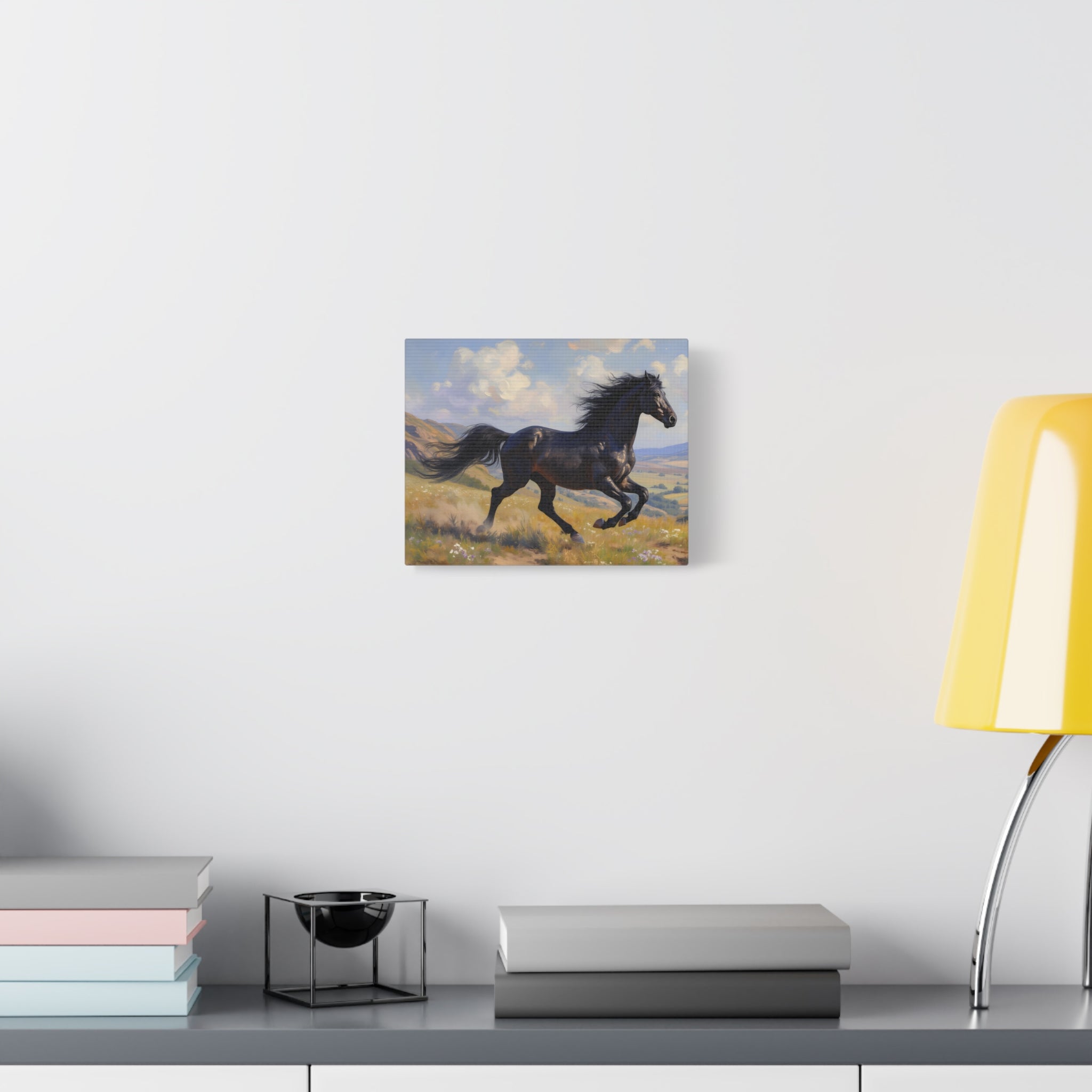 Running Black Stallion Wall Art - Horse Painting - Stretched Canvas