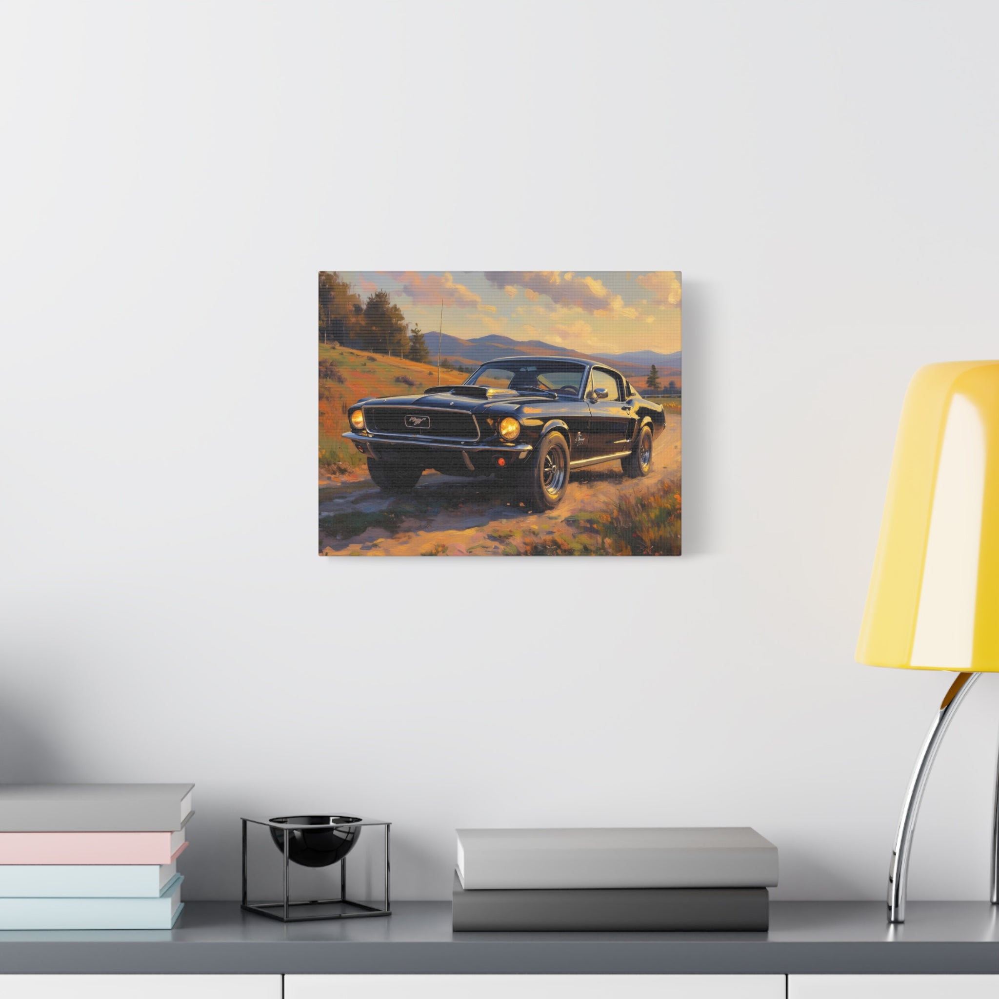 Vintage Mustang Sunset Wall Art - Classic Muscle Car - Stretched Canvas
