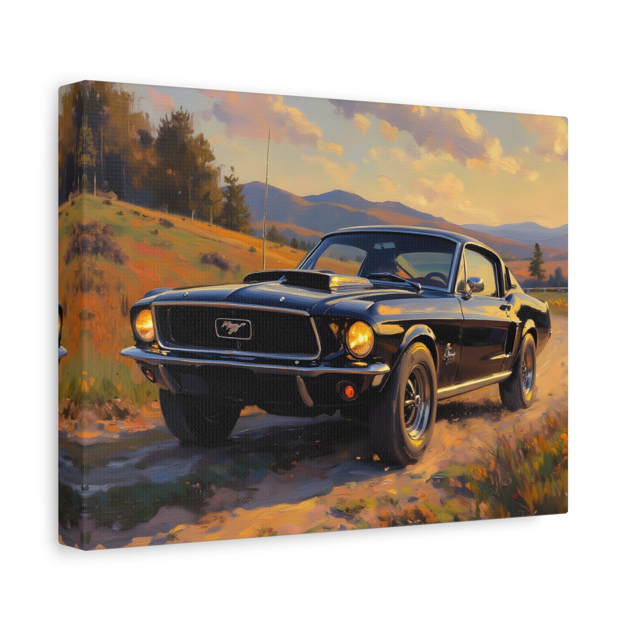 Vintage Mustang Sunset Wall Art - Classic Muscle Car - Stretched Canvas