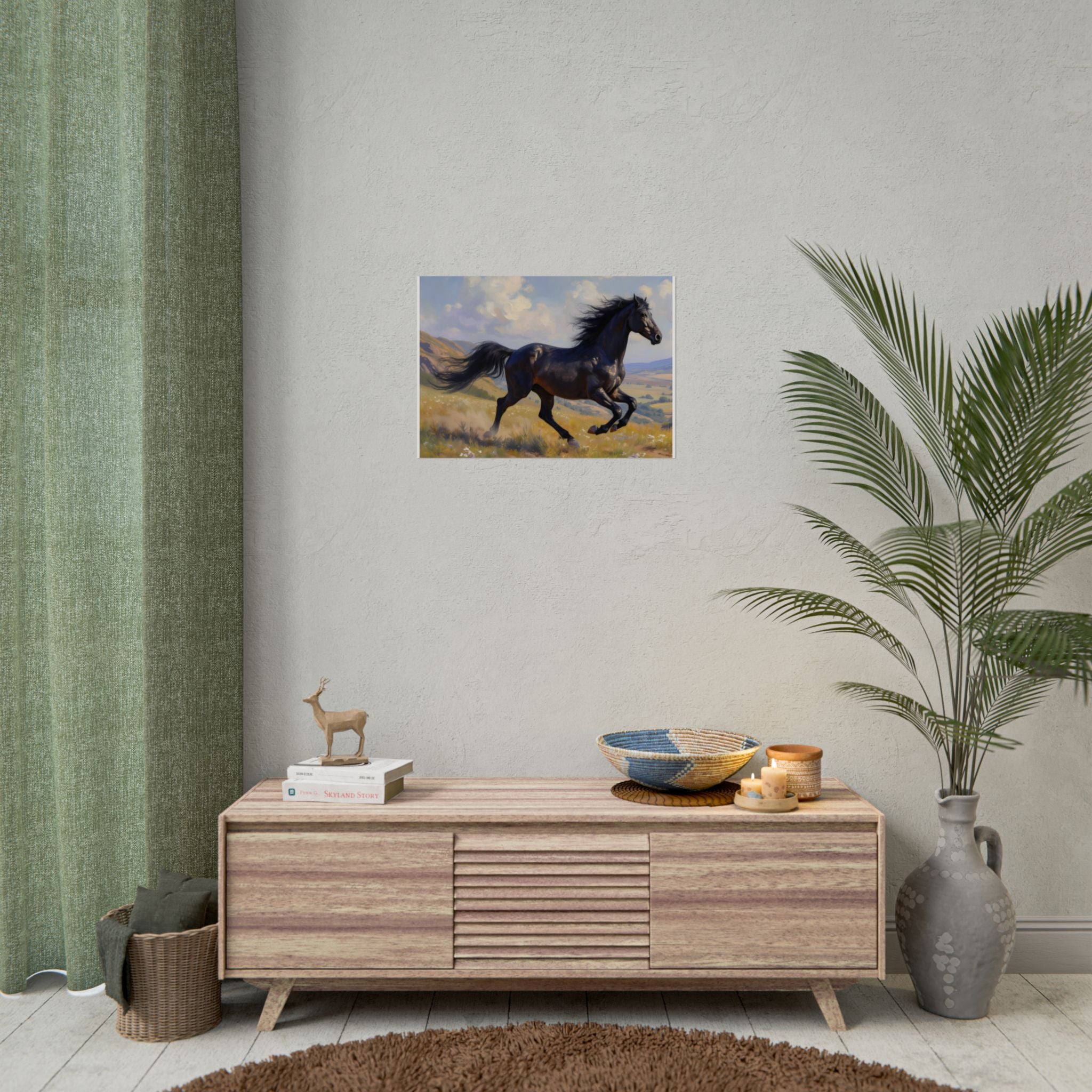 Running Black Stallion Wall Art - Horse Painting - Poster