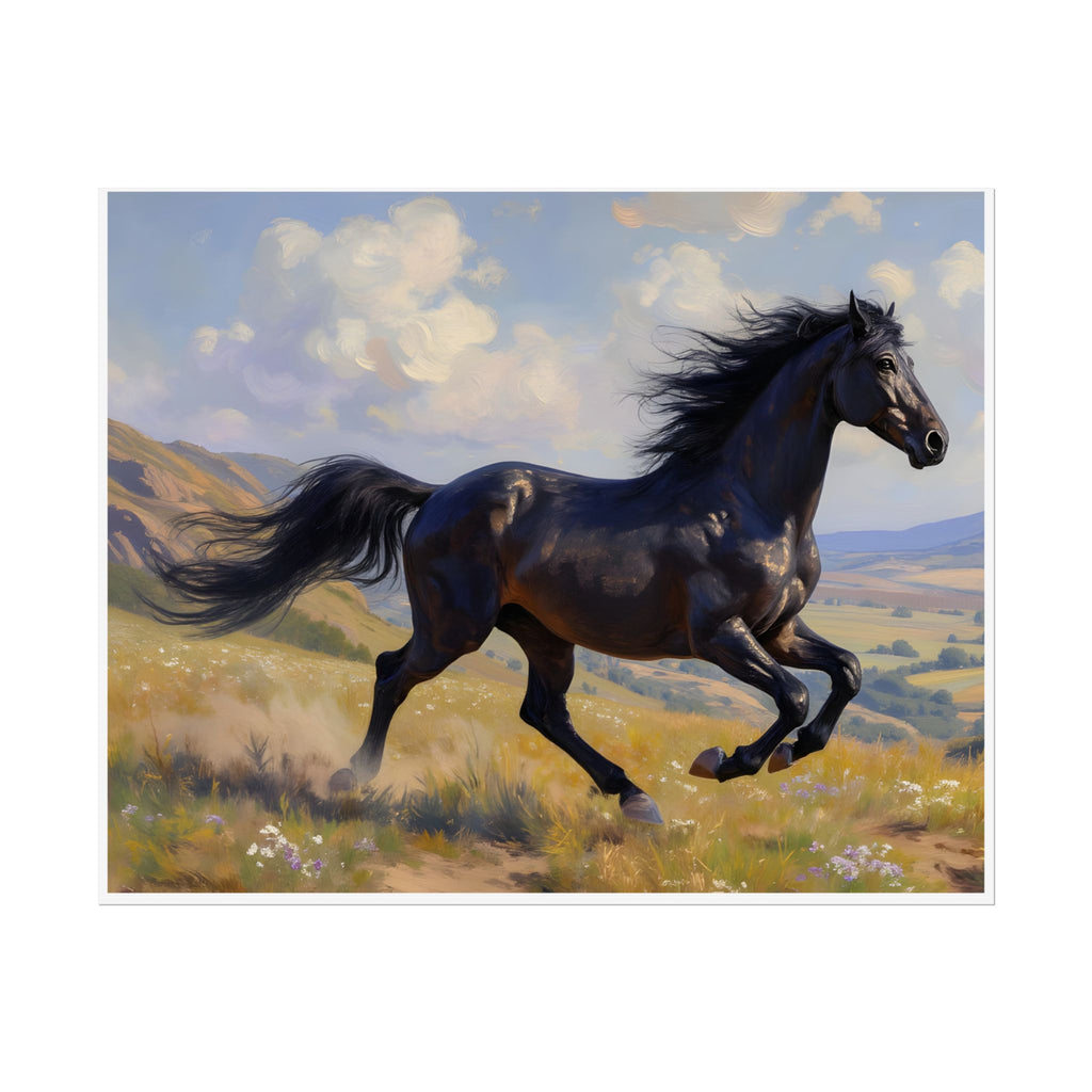 Running Black Stallion Wall Art - Horse Painting - Poster