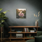 Butterfly on Pink Rose Wall Art - Stretched Canvas