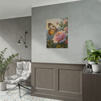 Butterfly on Pink Rose Wall Art - Poster