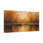 Autumn at the lake with rowboats Wall Art - Stretched Canvas