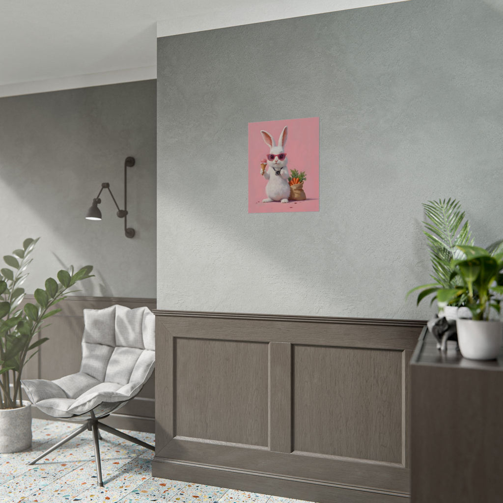 Pink Cute Bunny Poster – Pink Ice Cream Rabbit Wall Art