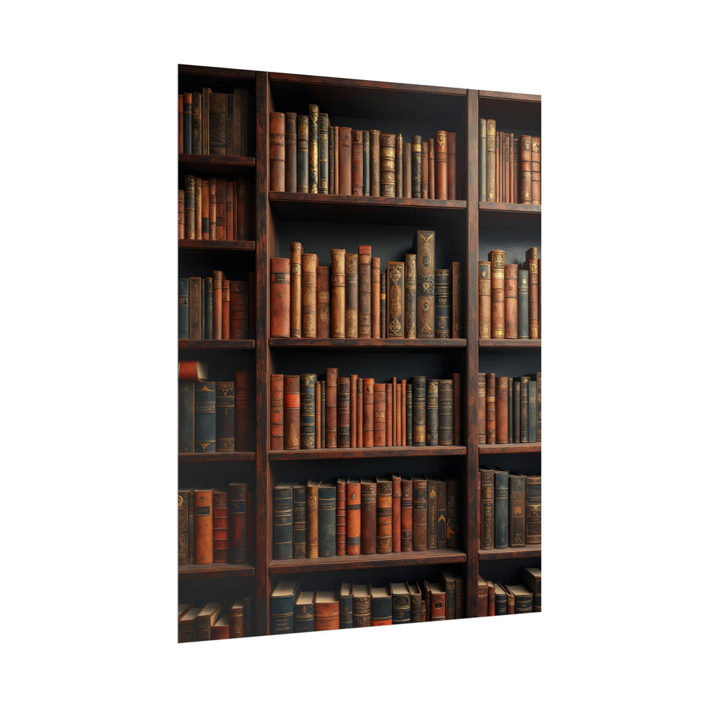Vintage Library Bookshelf Rolled Poster - Antique Bookshop Wall Art