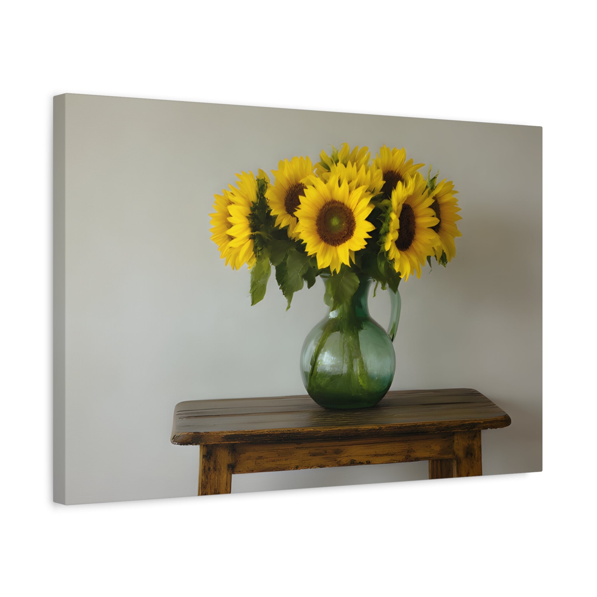 Sunflowers in Green Pitcher Wall Art - Stretched Canvas