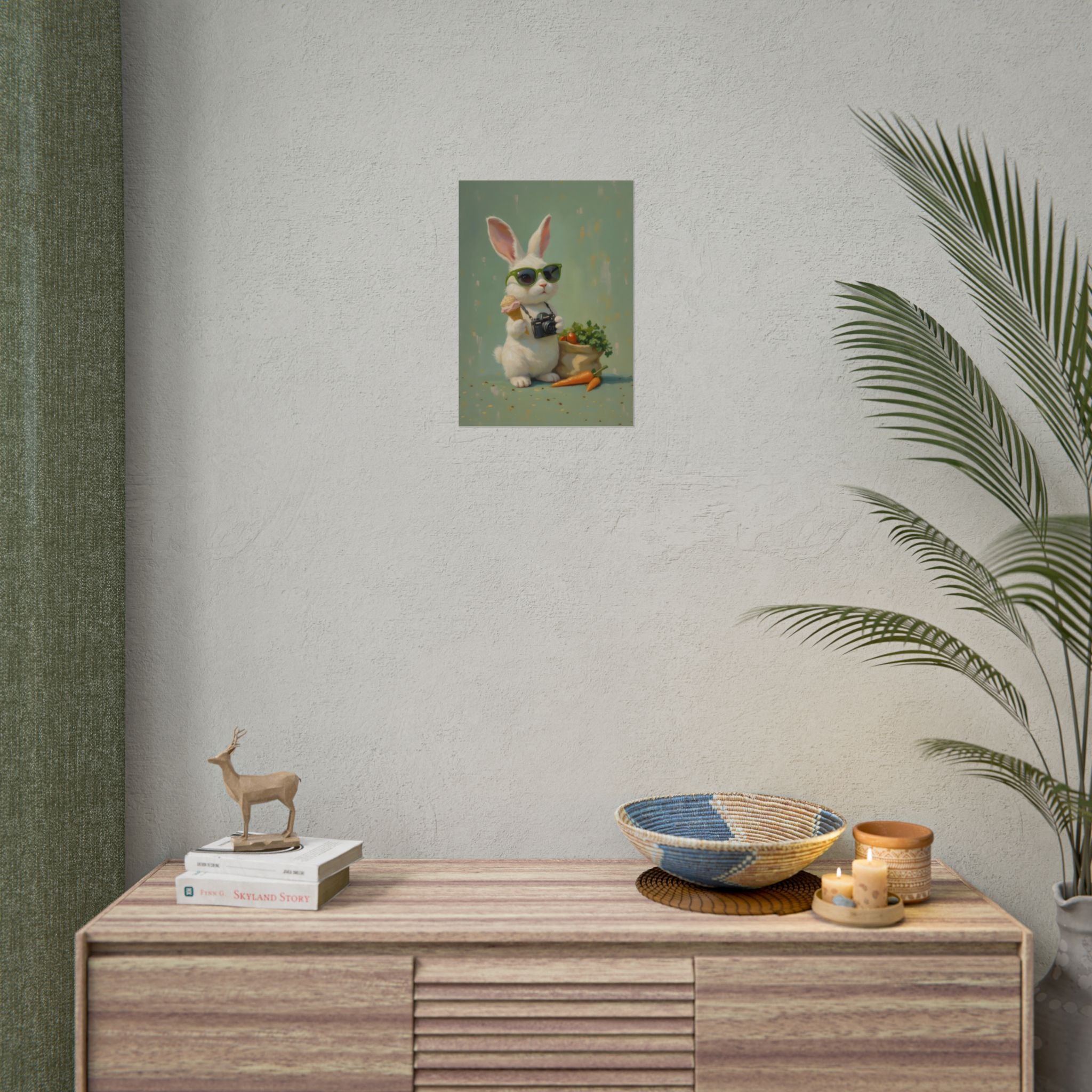 Green Bunny Rolled Poster — Cool Bunny with Camera Art Print