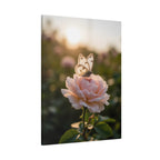 Butterfly on Pink Rose Wall Art - Stretched Canvas