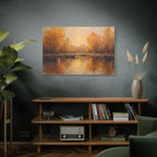 Autumn at the lake with rowboats Wall Art - Stretched Canvas