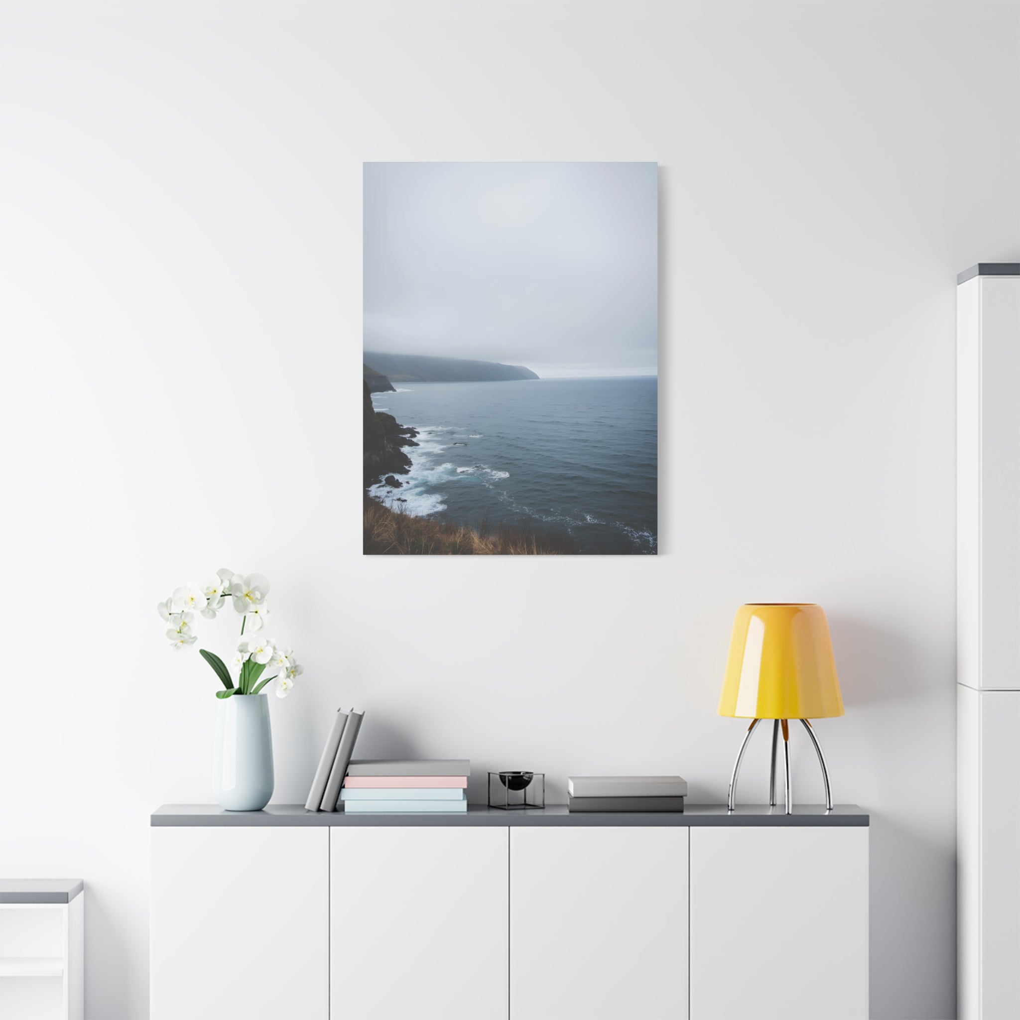 Foggy Coastal Cliff Wall Art  - Stretched Canvas