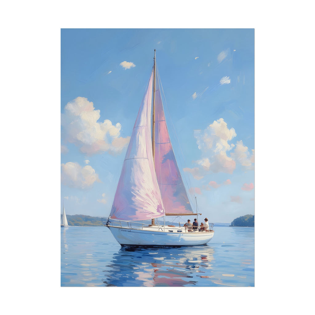 Sailing boat on calm water with pink accents - Poster