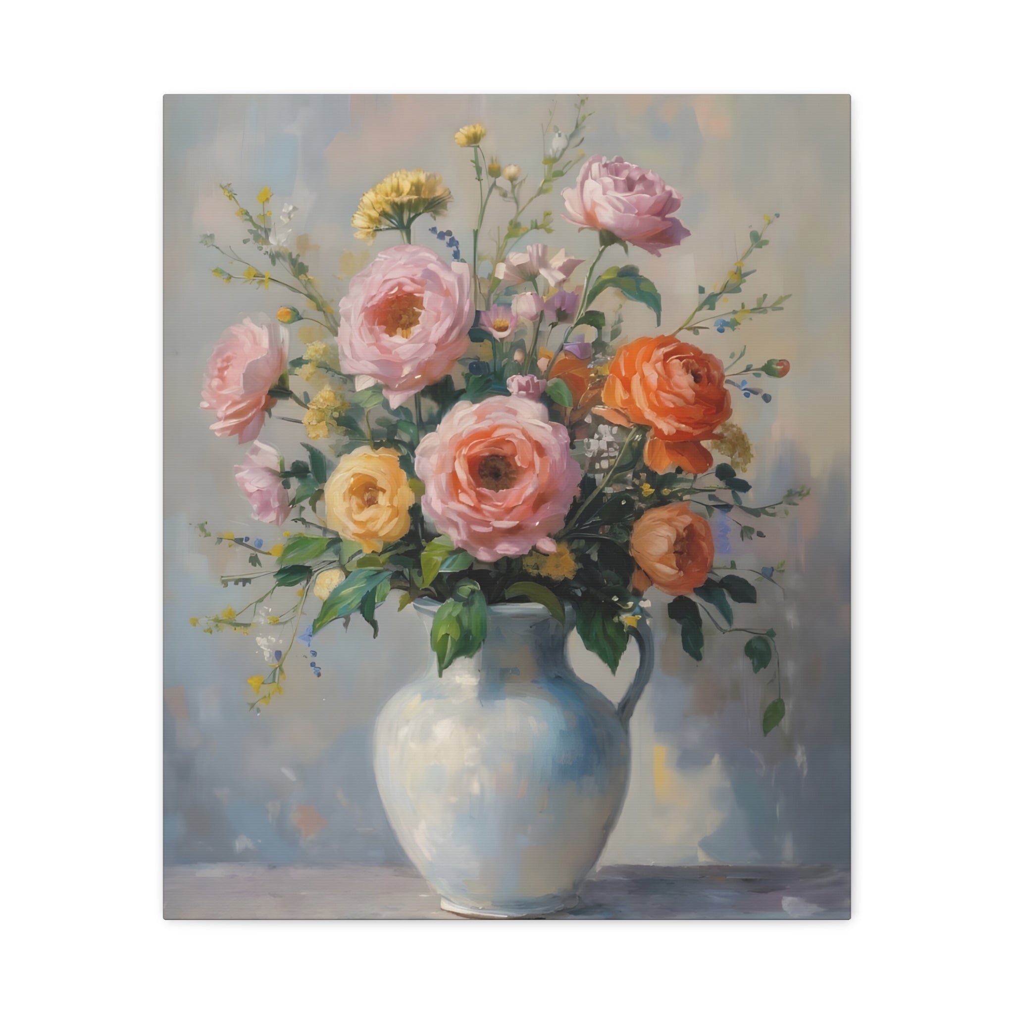 Colourful Roses in Jug Wall Art - Stretched Canvas