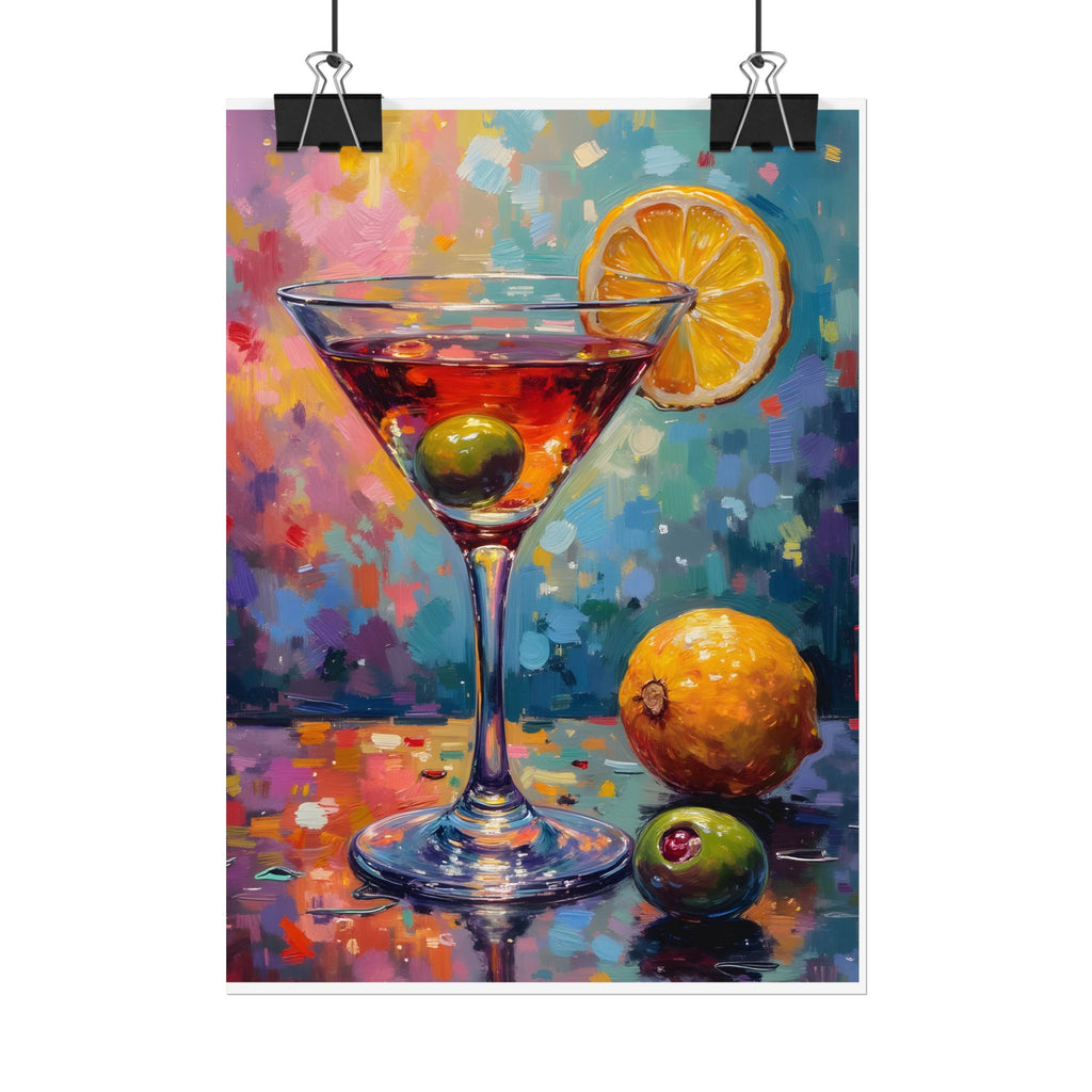Colorful martini glass with lemon and olive Wall Art - Poster