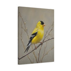 Goldfinch Wall Art Canvas — Yellow Songbird Painting on Branch, Matte Stretched Canvas