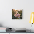 Butterfly on Pink Rose Wall Art - Stretched Canvas
