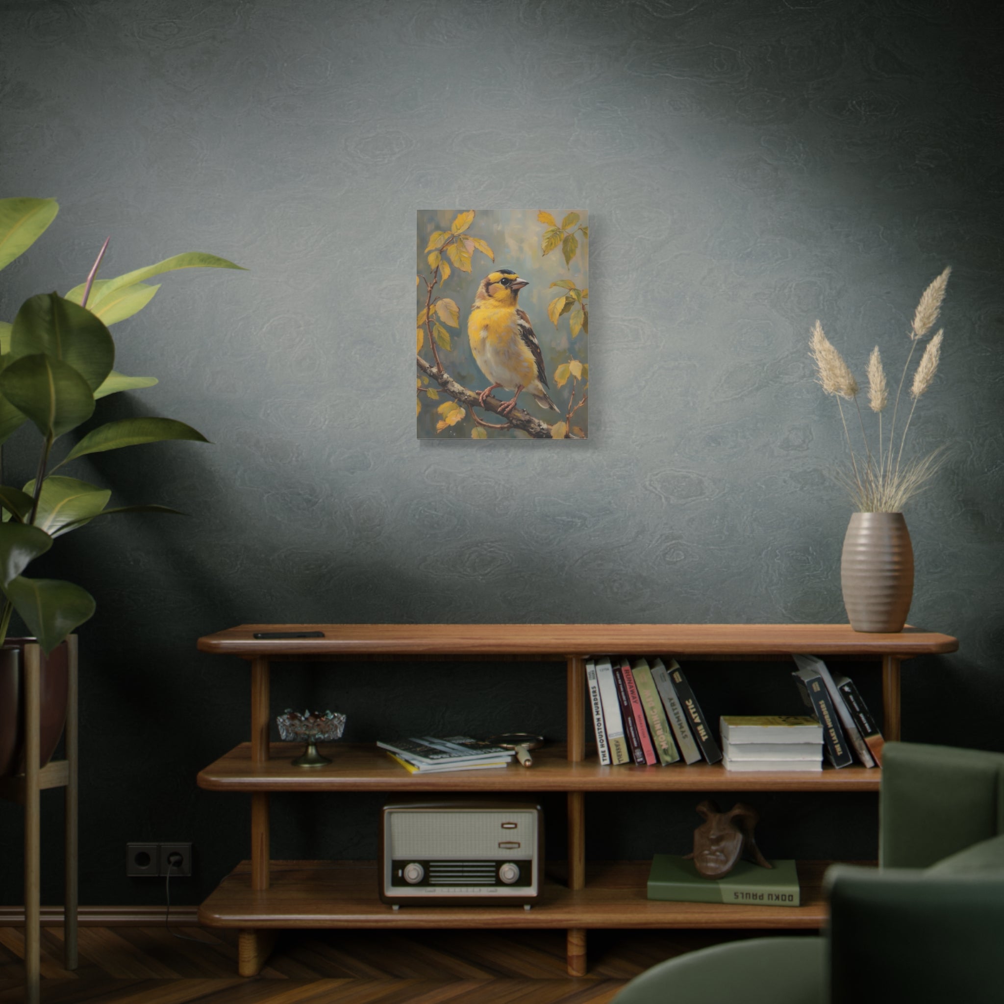 Goldfinch on a branch Wall Art - Stretched Canvas