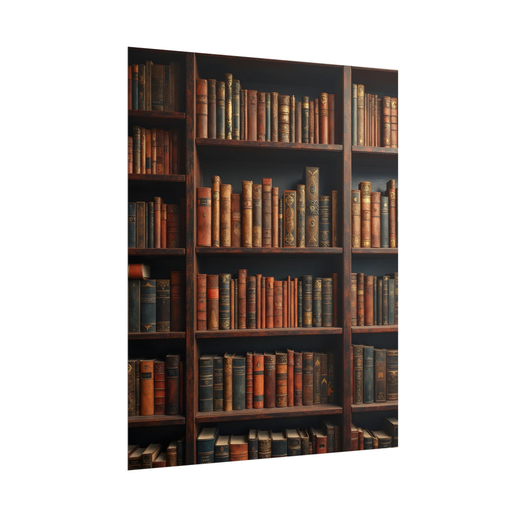 Vintage Library Bookshelf Rolled Poster - Antique Bookshop Wall Art
