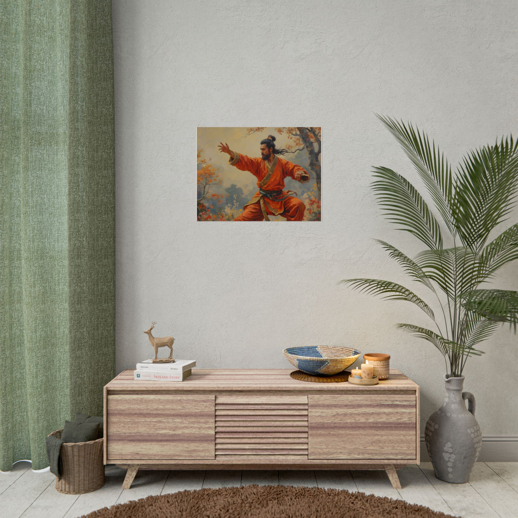 Martial Artist Art Poster - Warrior in Orange Traditional Kung Fu Wall Art