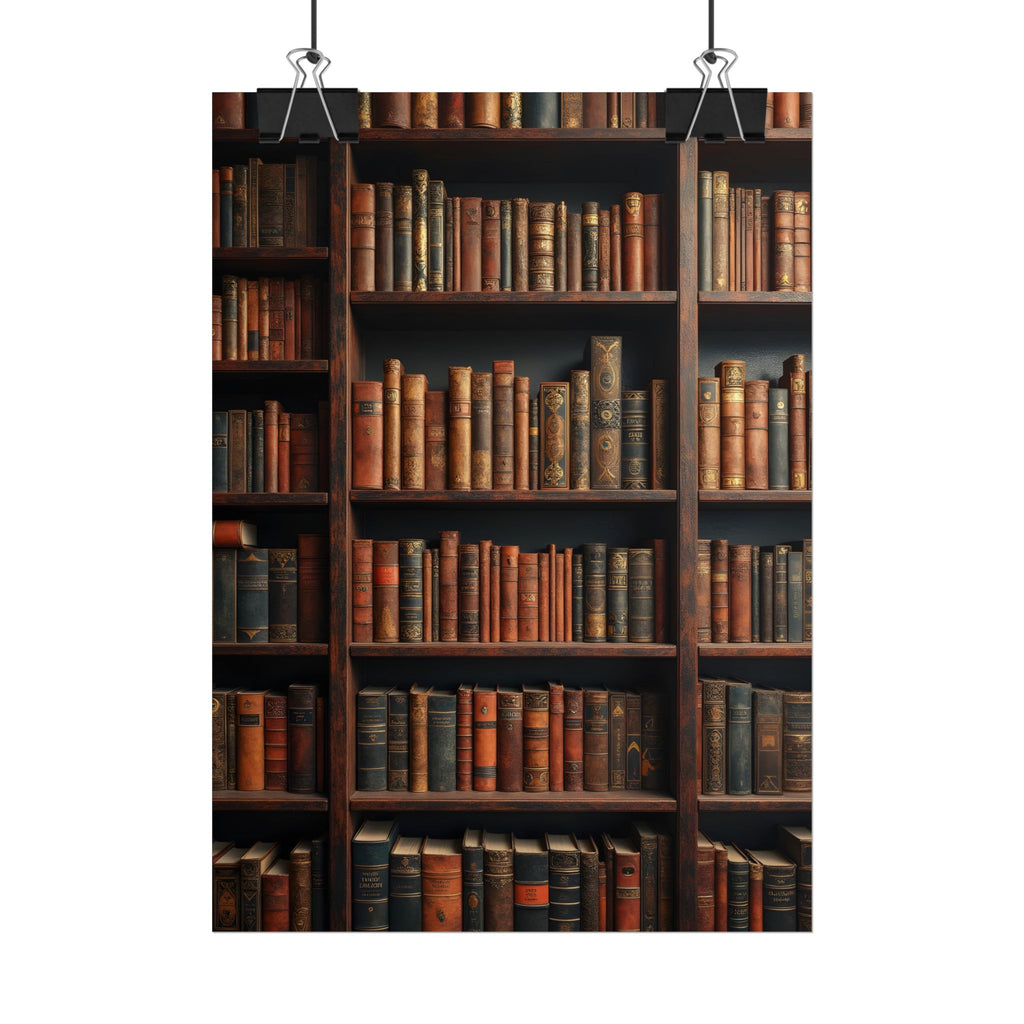 Vintage Library Bookshelf Rolled Poster - Antique Bookshop Wall Art