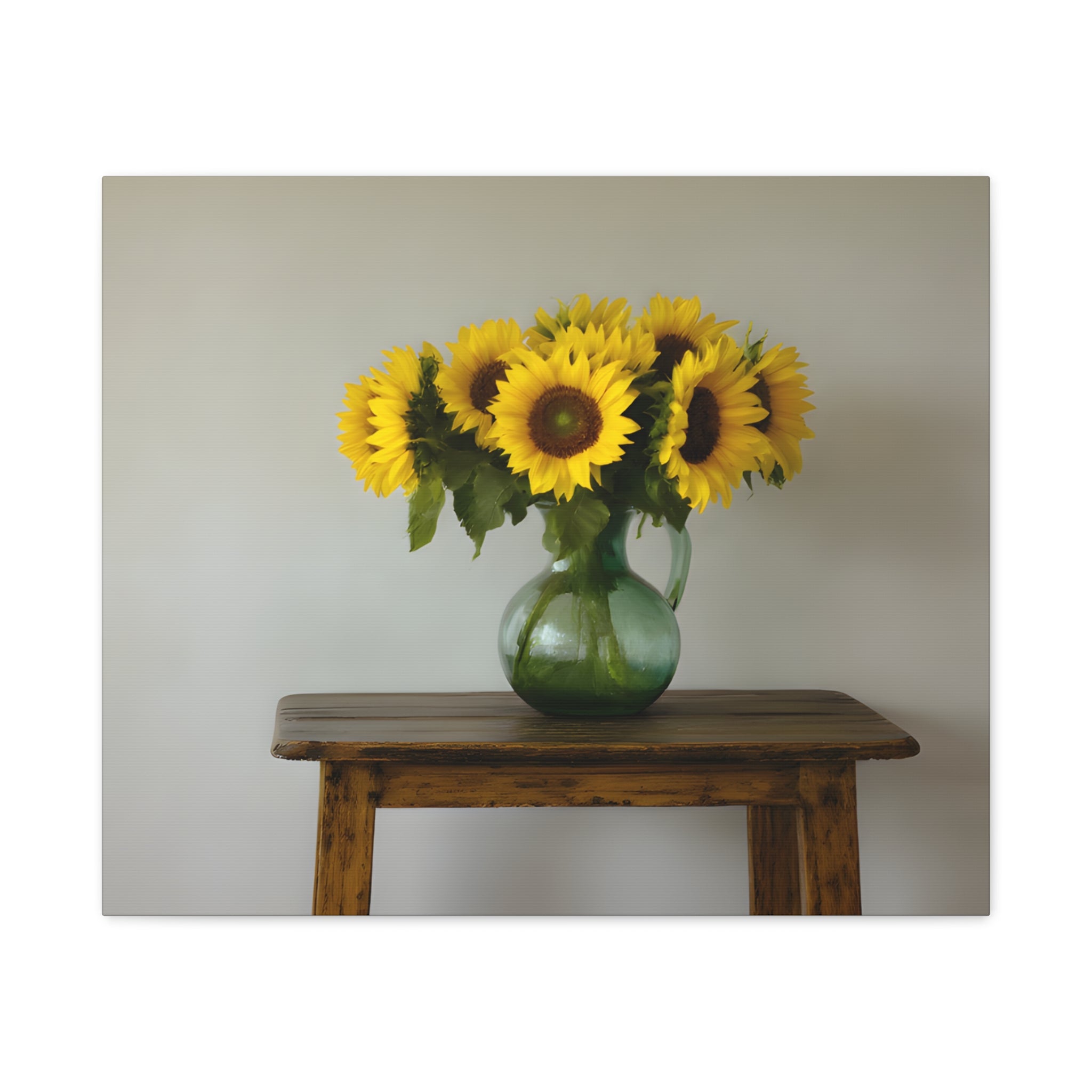 Sunflowers in Green Pitcher Wall Art - Stretched Canvas