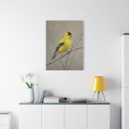 Goldfinch Wall Art Canvas — Yellow Songbird Painting on Branch, Matte Stretched Canvas