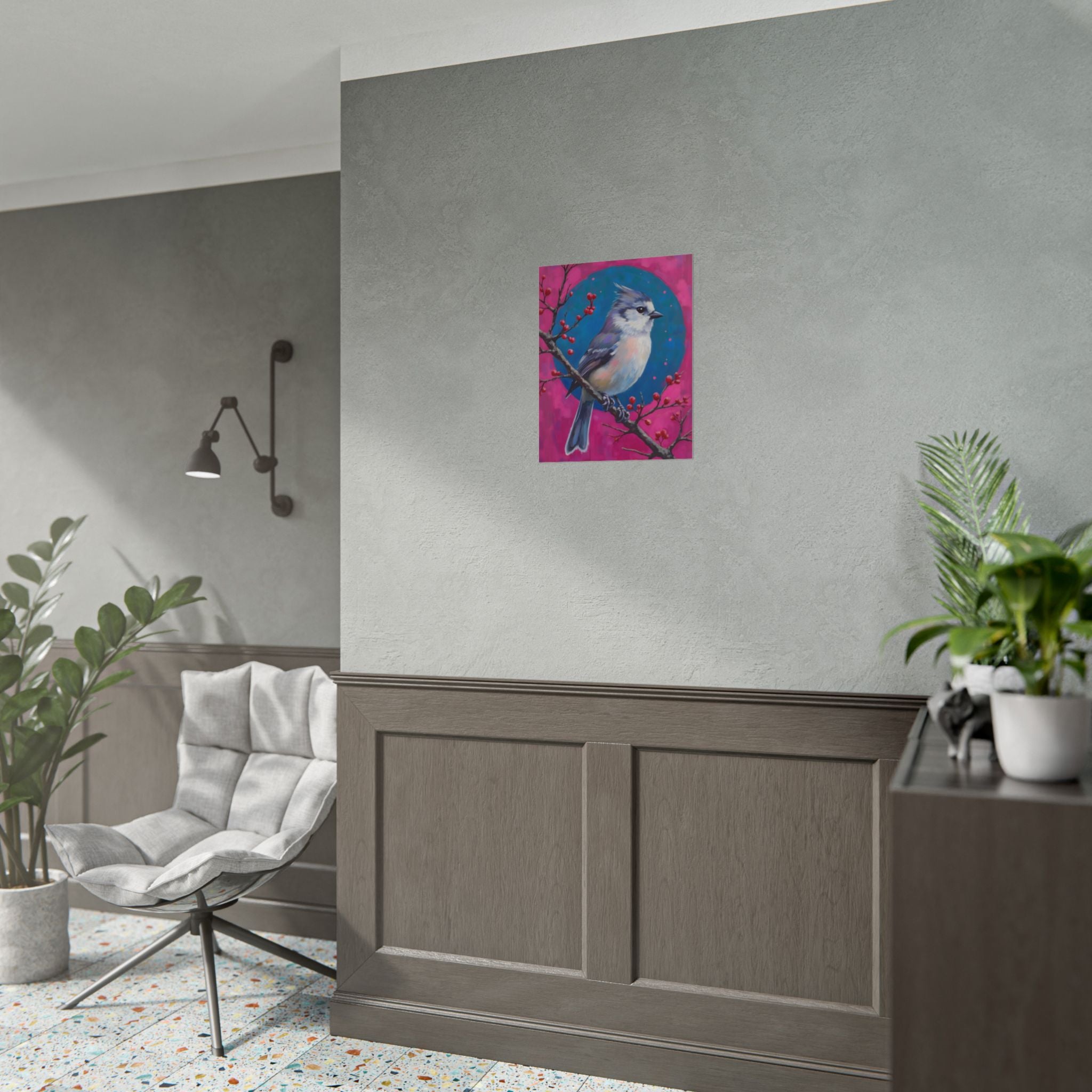 Blue jay on a holly branch Wall Art - Poster