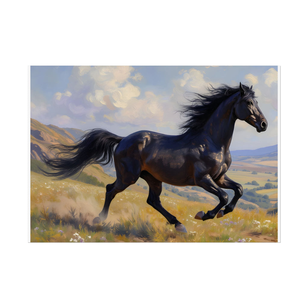 Running Black Stallion Wall Art - Horse Painting - Poster