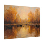 Autumn at the lake with rowboats Wall Art - Stretched Canvas