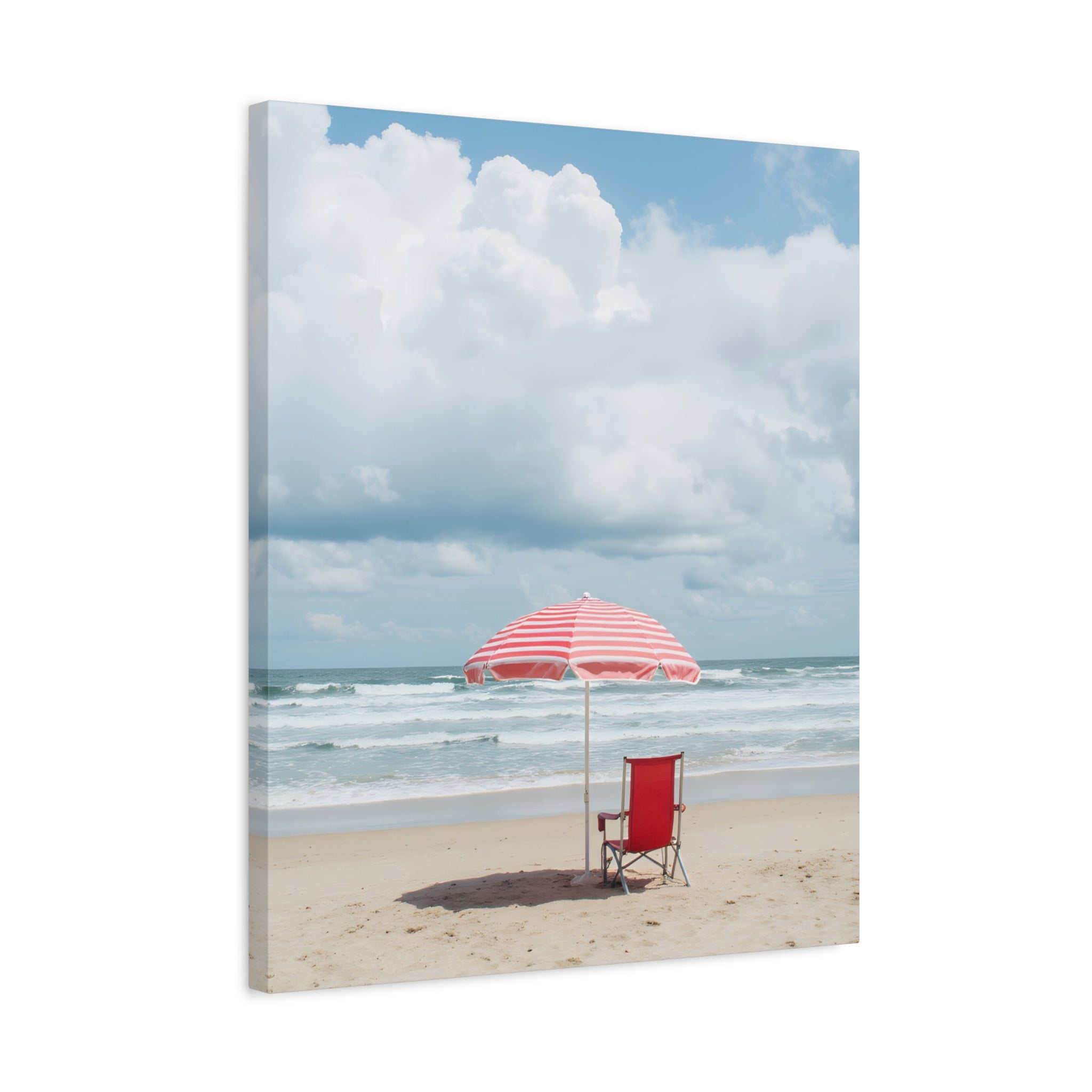 Sun-drenched beach memory with beach chair and umbrella Canvas Wall Art - Stretched Canvas