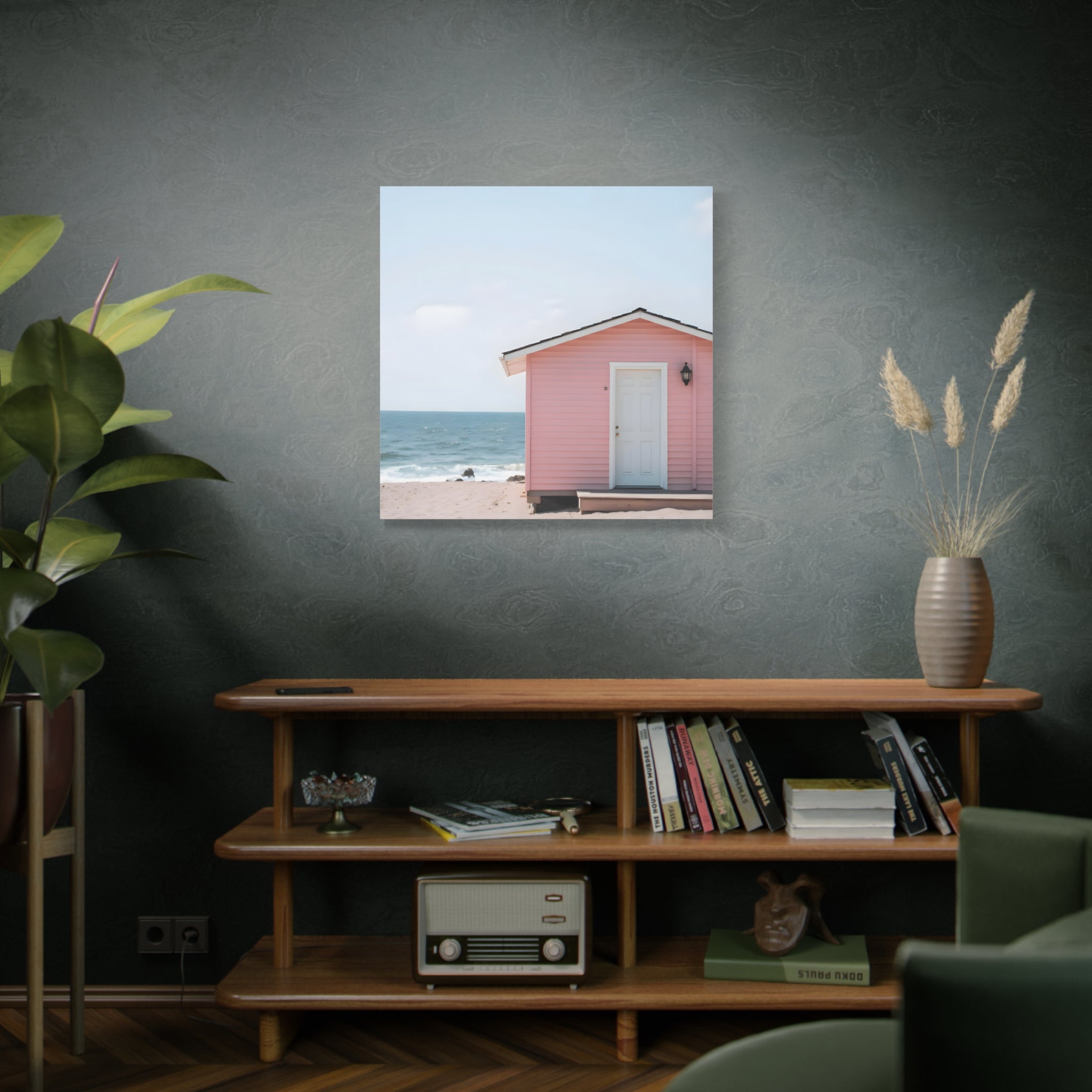 Pink Beach Cottage  Wall Art - Stretched Canvas