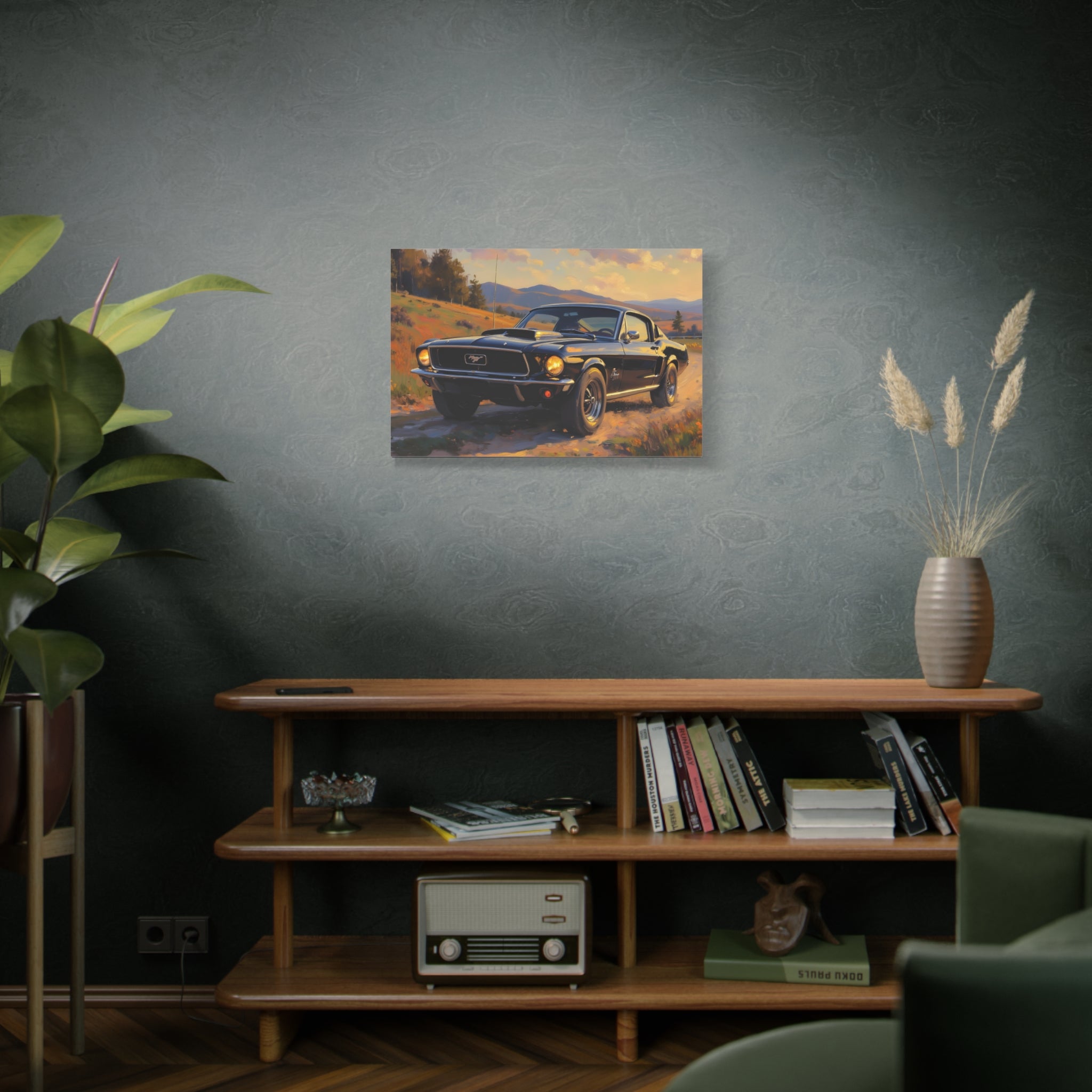 Vintage Mustang Sunset Wall Art - Classic Muscle Car - Stretched Canvas