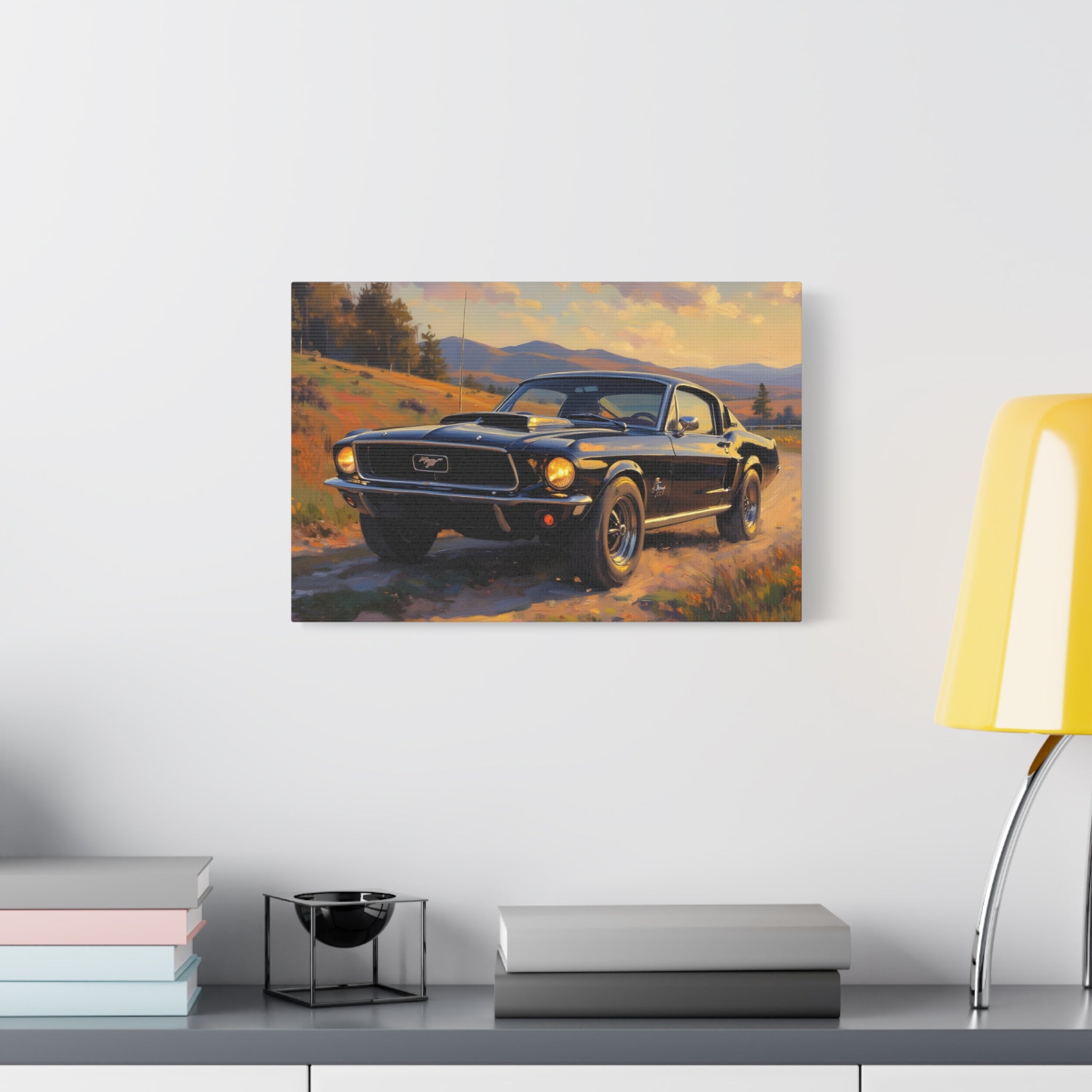 Vintage Mustang Sunset Wall Art - Classic Muscle Car - Stretched Canvas