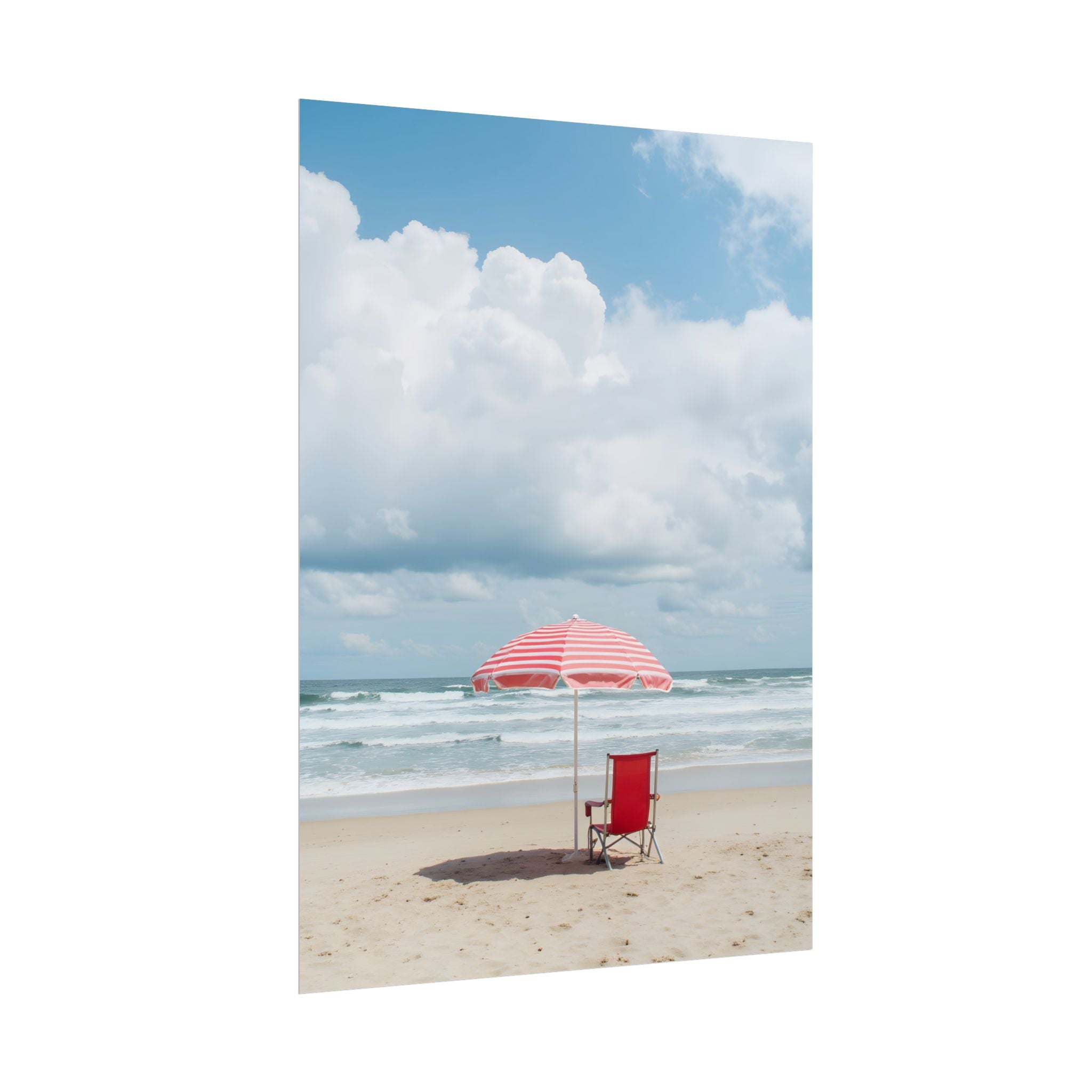 Sun-drenched beach memory with beach chair and umbrella - Poster
