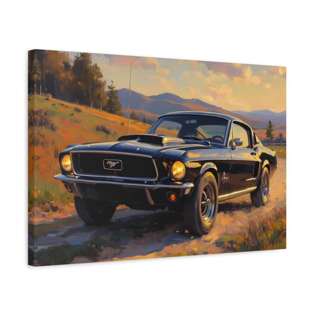 Vintage Mustang Sunset Wall Art - Classic Muscle Car - Stretched Canvas