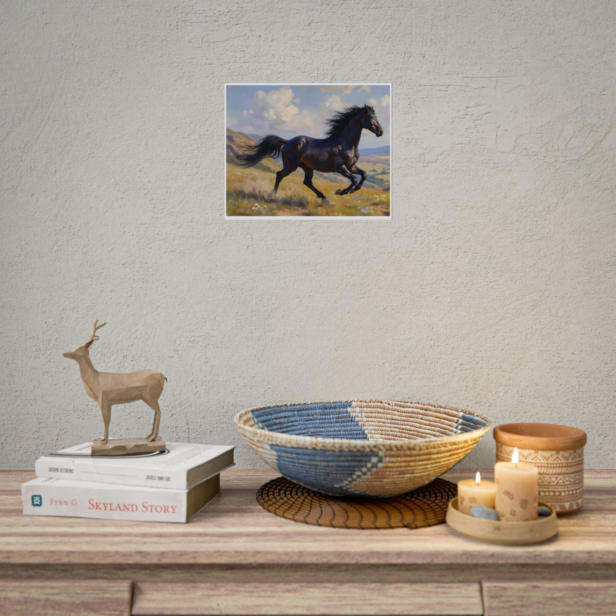 Running Black Stallion Wall Art - Horse Painting - Poster